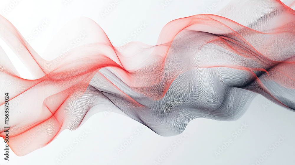 Poster abstract wave pattern with red and black flowing lines against a white background creating soft curv