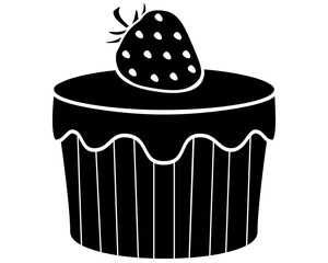 Cake with icing and strawberries fruit pastry - vector silhouette for stencil, logo or pictogram. Sweet pastry cake
