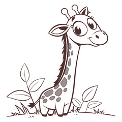 Fototapeta premium Cute cartoon giraffe smiling in a grassy landscape 