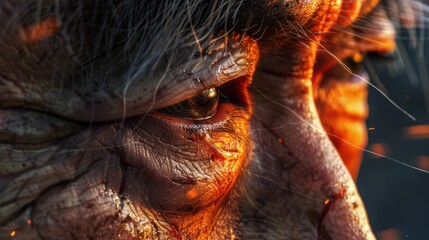 Intense CloseUp of a Human Eye with Dramatic Lighting and Textured Skin