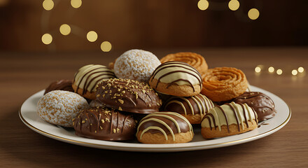 Elegant Assorted Eid Sweets with Chocolate and Sugar Dusting