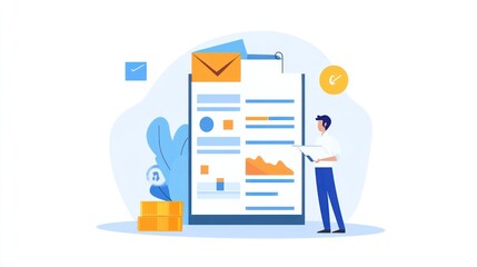 Businessman reviewing document with graphs and charts.