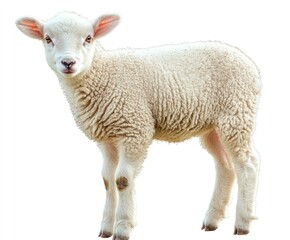 Fototapeta premium Adorable White Lamb Standing Isolated on White Background Stock Image