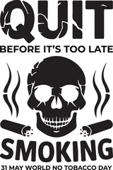Quit Smoking, Skull Warning, Anti-Tobacco Awareness, No Smoking, Health Risk Illustration, World No Tobacco Day