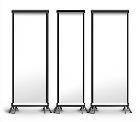 A three-view template for designing roll up banner displays with a blank layout