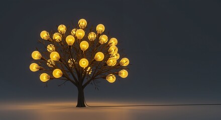 illuminated tree made of light bulbs glowing against a dark background conveying a sense of creativity and sustainability representing energy conservation