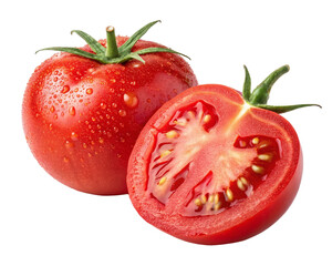 red tomatoes with waterdrops isolated