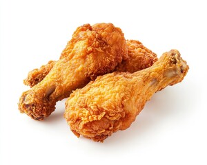 Crispy Fried Chicken Drumsticks on White Background Ready to Eat