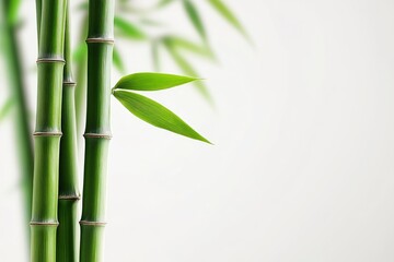 Green Bamboo Stalks with Leaves Against a Clean White Background