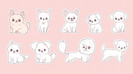 Obraz premium Adorable small dog breeds collection; pastel pink background; perfect for pet-themed products