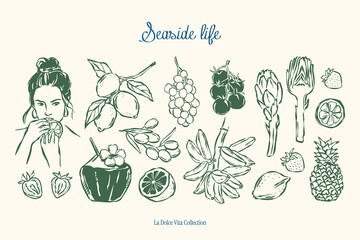 Minimal sketch style vector illustration collection. Food and beverages doodles. Art for postcards, print posters, packaging design. © DesignThatMatters