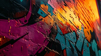 Colorful abstract art on a textured wall with bright gradients