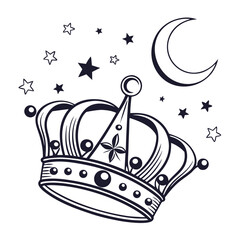 Fototapeta premium Crown with Stars and Moon in Minimalist Style 