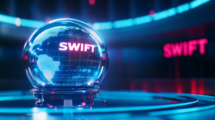 Global financial data network concept featuring swift for digital banking innovation