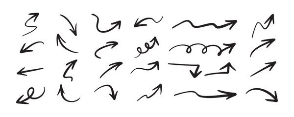 Hand drawn vector arrows doodle set on white background. design element vector illustration.