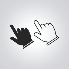 Cursor finger icon right hand also outlined with black color, hand gesture, with a silver background