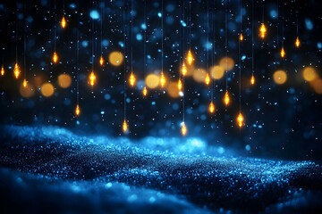 Obraz premium Shimmering blue terrain with glowing lights falling in background