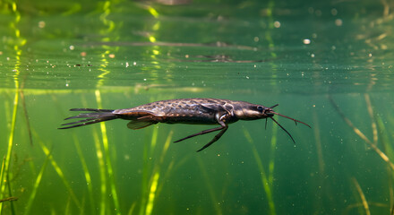 Graceful Backswimmer Navigating Submerged Aquatic Habitat with Clarity Focus