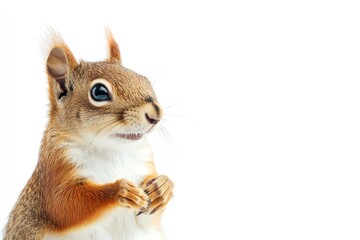 Obraz premium Cute Red Squirrel Standing Upright Looking to the Side on White Background