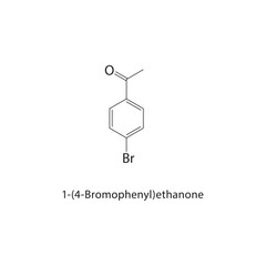 1-(4-Bromophenyl)ethanone skeletal structure. Halogenated ketone compound schematic illustration. Simple diagram, chemical formula.