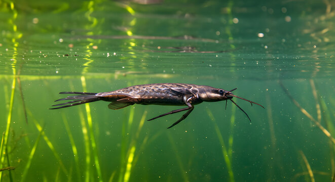 Graceful Backswimmer Navigating Submerged Aquatic Habitat with Clarity Focus
