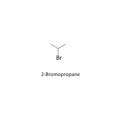2-Bromopropane skeletal structure. Halogenated alkane compound schematic illustration. Simple diagram, chemical formula.