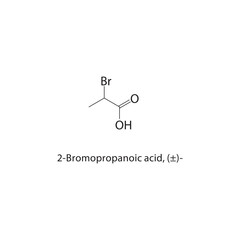 2-Bromopropanoic acid, (±)- skeletal structure. Halogenated carboxylic acid compound schematic illustration. Simple diagram, chemical formula.