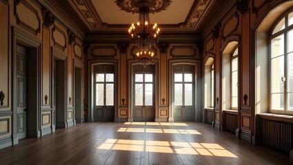 Obraz premium A charming room with a fireplace, inviting couches, and a beautiful chandelier providing ambient light