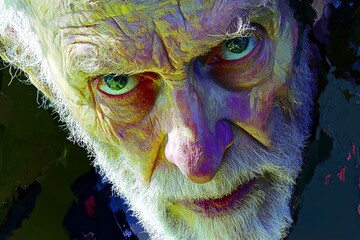 Old person in pain. Elderly despair. Old man problems. Metaphorical shingles emotions of a growing old. Senior medical condition. Shingles - issue in old age: abstract image of mental state.