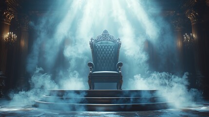Dazzling crown on a throne, Glowing crown, King, Ruler, Copy space,Space for text,王座の上に眩い王冠、光り輝く王冠、キング、支配者、コピースペース,テキスト用スペース,Generative AI