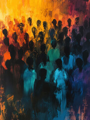 Painting of Abstract Shapes Representing Diverse Crowd of People. Diversity, Equity, Inclusion and Belonging.	
