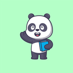 Cute panda holding book cartoon icon illustration	