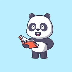 Cute panda reading book cartoon icon illustration	