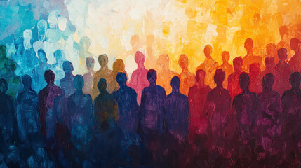Painting of Abstract Shapes Representing Diverse Crowd of People. Diversity, Equity, Inclusion and Belonging.	