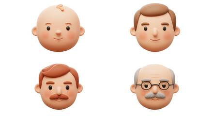 Isolated Cartoon Faces of Aging Stages from Baby to Elderly