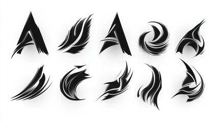 Fototapeta premium Abstract black designs; letter A variations; white background; logo concepts