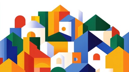 Obraz premium Colorful abstract cityscape illustration; urban development concept; website banner