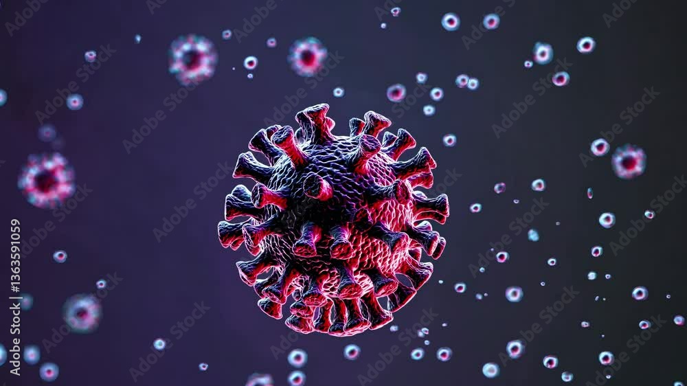 Aufkleber 3d-rendered virus particle in a dark, abstract video style. close-up angle highlights texture and de