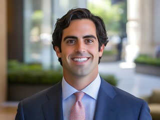 A smiling man wearing a business suit is pictured here