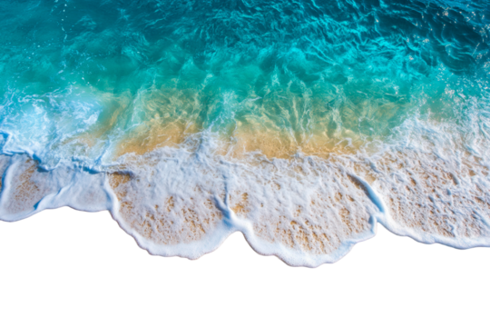 Waves Crashing on Beach Tropical Shore Aerial View Serenity isolated on transparent background