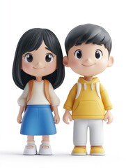 Cartoon Boy and Girl Standing Together Wearing Backpacks Ready for School