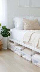 Organized bedroom interior with under bed storage clear bins for home improvement and space optimization