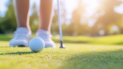Young golfer practicing on a sunny training range