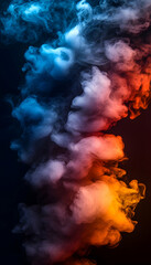 Smoke column against dark backdrop Cool blue hues blend into warm oranges