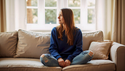 Woman in a Hijab Sitting on a Couch by a Window
