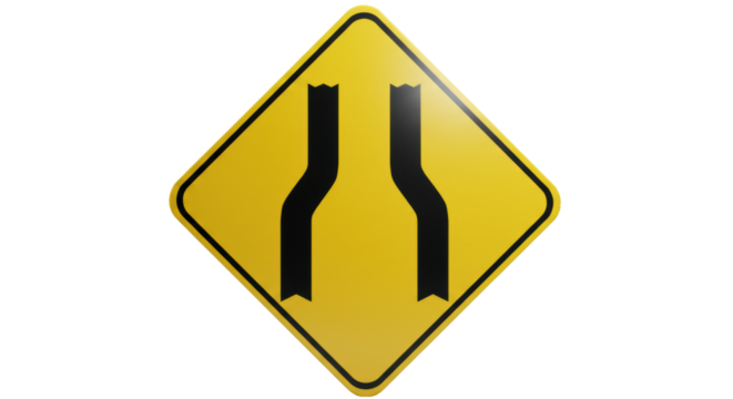 Isolated Warning Sign Narrowing Road