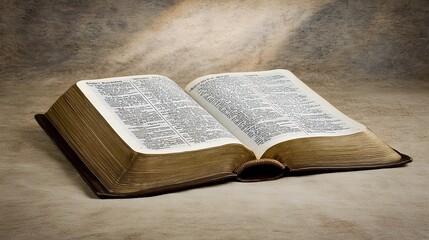 Obraz premium Open Antique Book with Gold Edges Displaying Text on Textured Background in Soft Lighting