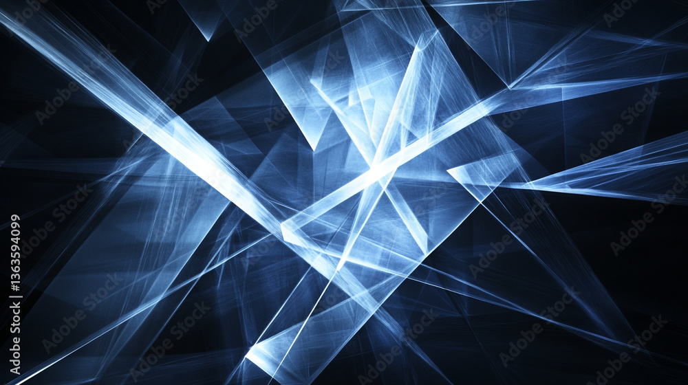 Poster abstract blue light streaks and geometric shapes against a dark background creating a dynamic effect
