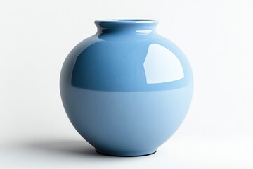 Studio Shot of Round Vase with Blue Glaze on White Background