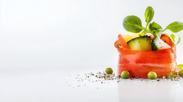 Gourmet cuisine presentation with fresh vegetables and herbs for culinary advertising - Powered by Adobe